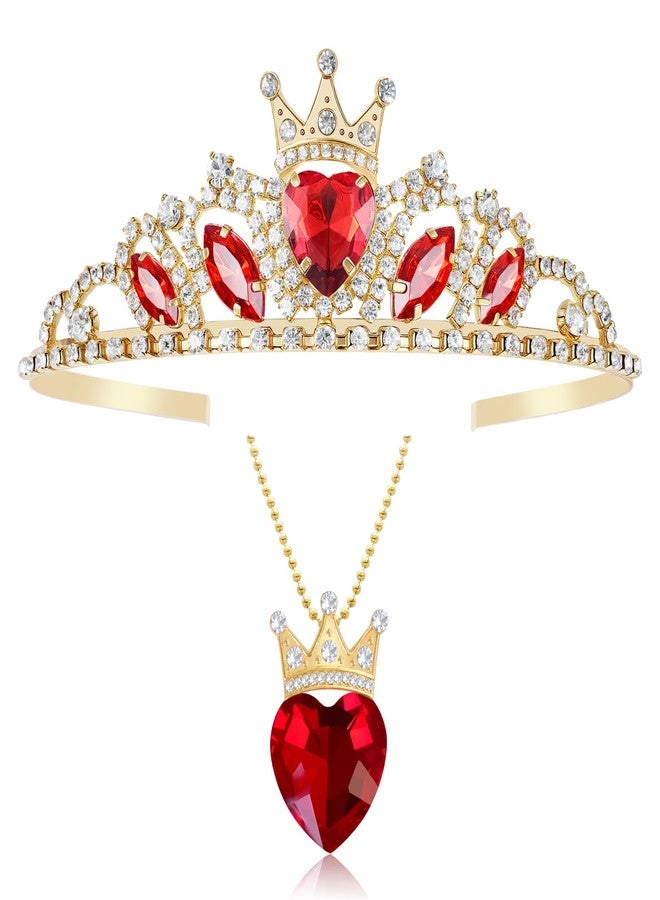 Botrinal Evie Red Heart Necklace and Descendant 3 Queen of Hearts Tiara Descendant Costume Evie Gold Crown for Girls Teens Halloween Parties - Image 1